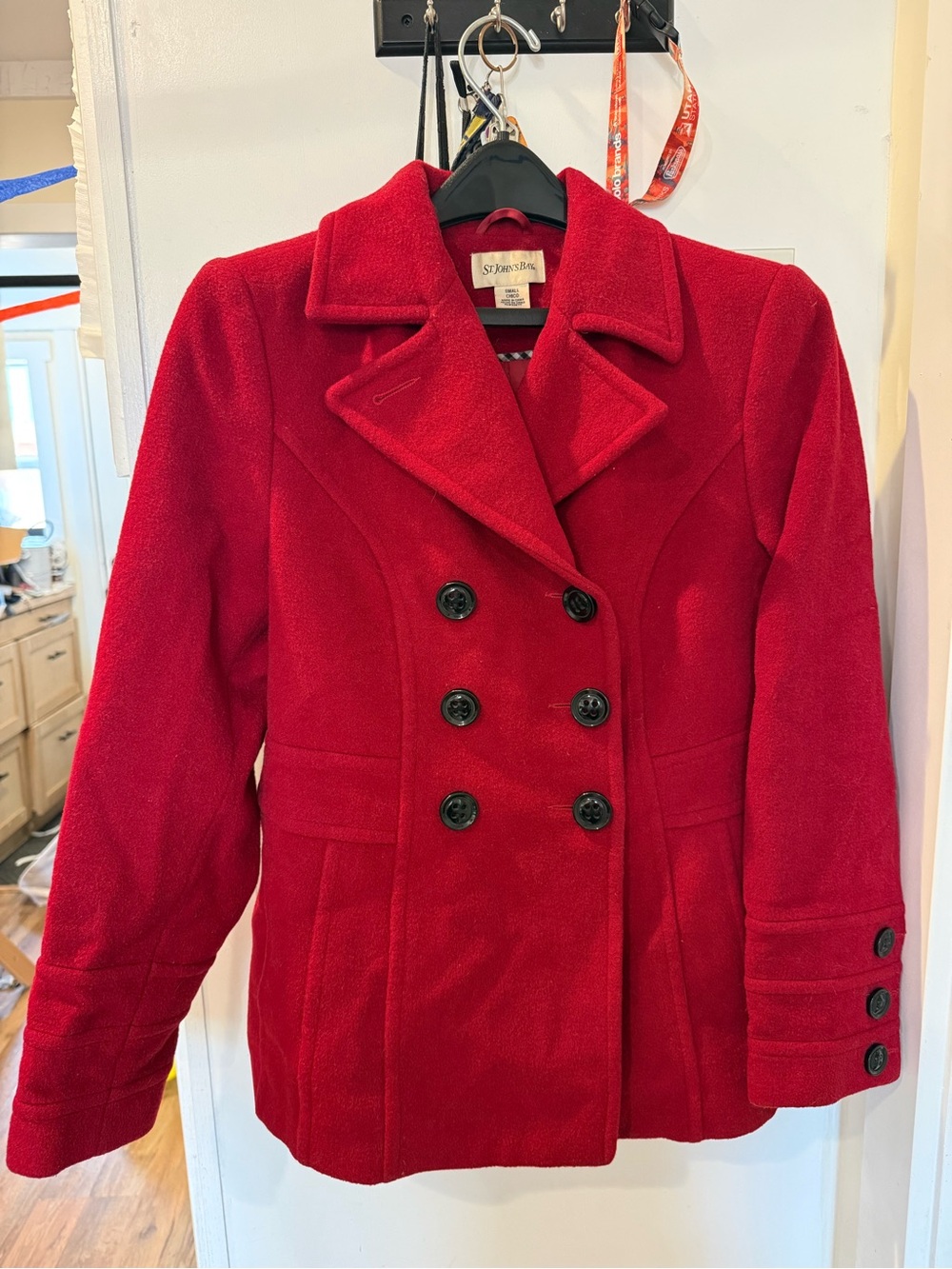 St. John's Bay Bright Red Double-Breasted Pea Coat